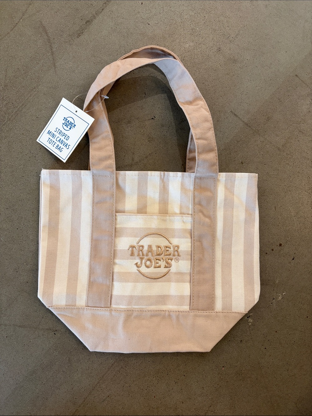 Trader Joe's Beige Striped Mini Canvas Tote Bag